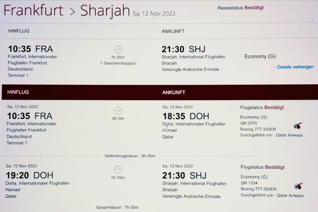Mein Schiff, Flugplan Qatar Airways